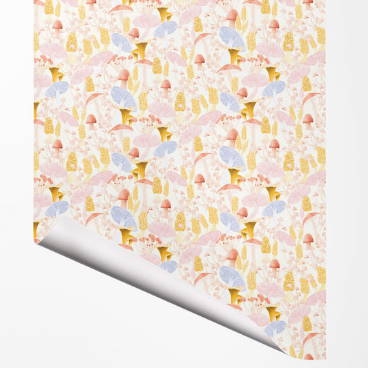 Pastel Mushroom gift wrap sheet with corner turned