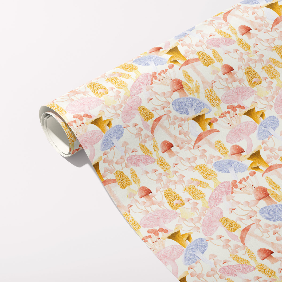 Pastel Mushroom gift wrap roll unfurled