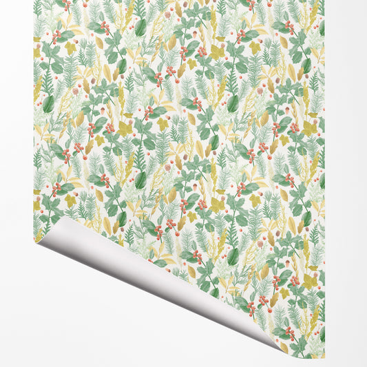 Woodland Foliage gift wrap sheet with corner turned