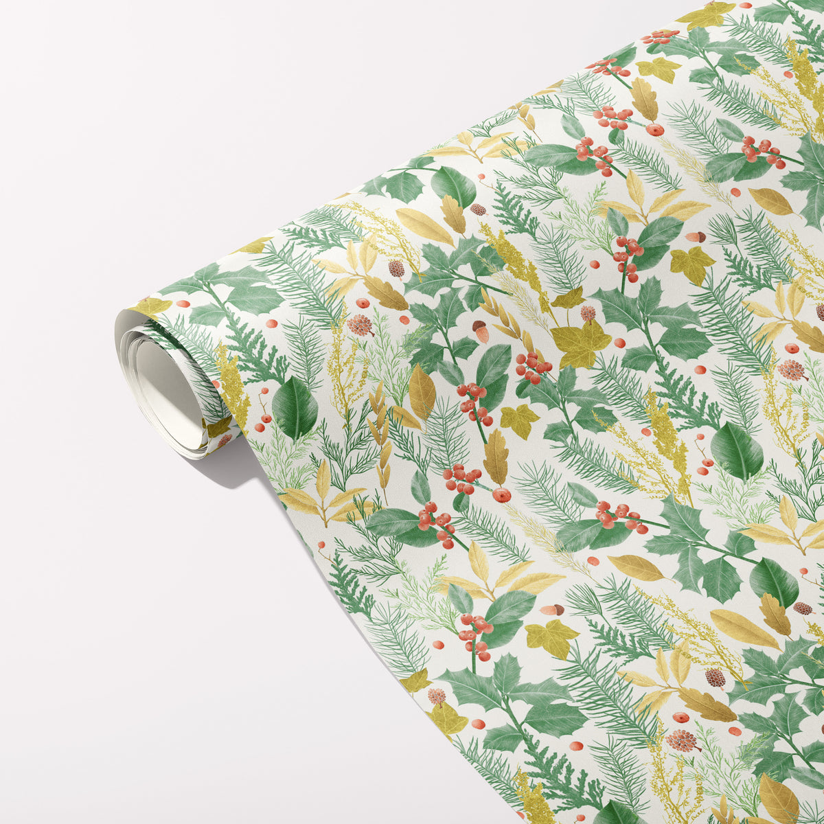 Woodland Foliage gift wrap roll unfurled