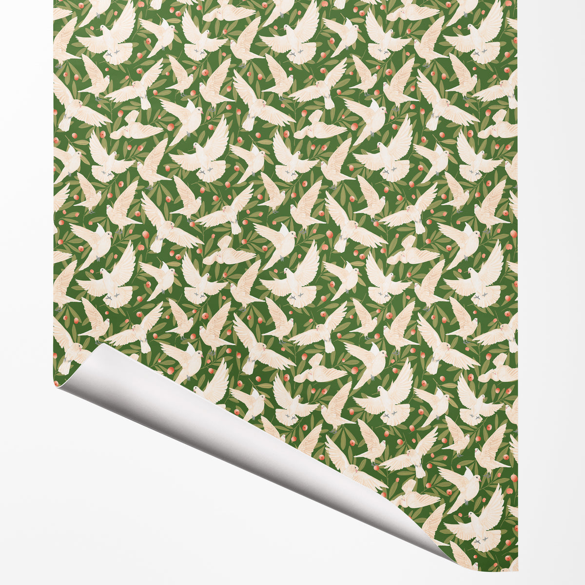 Peace Doves gift wrap sheet with corner turned