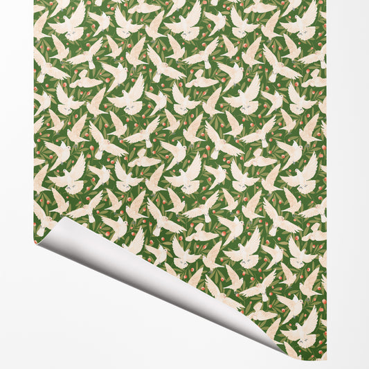 Peace Doves gift wrap sheet with corner turned