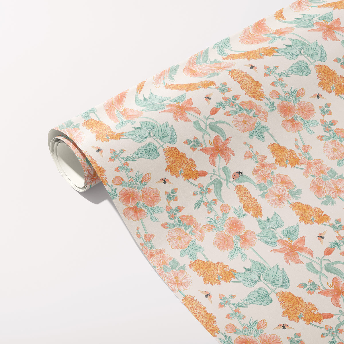 Poppy & Hummingbird gift wrap roll unfurled