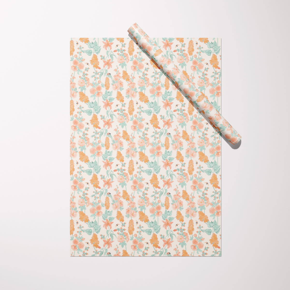 Poppy & Hummingbird gift wrap sheet with roll