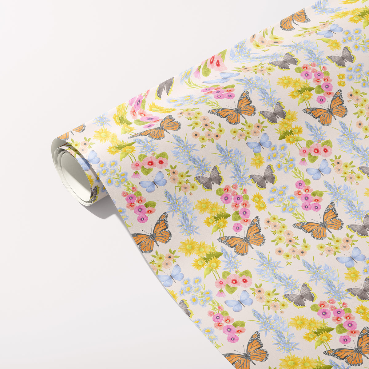 Butterfly Garden gift wrap roll unfurled