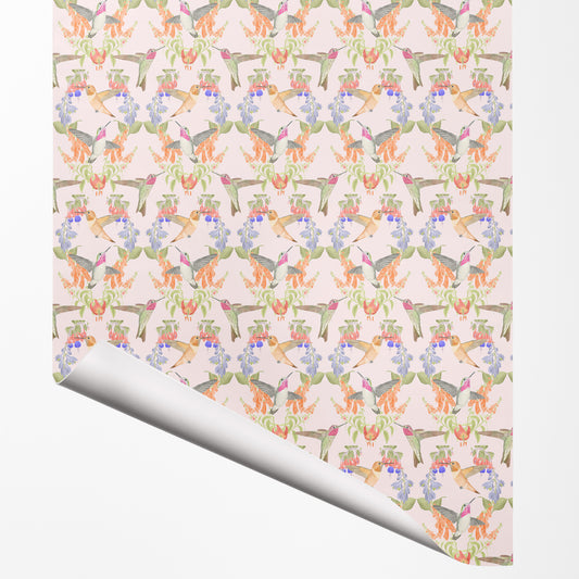 Hummingbird gift wrap sheet with corner turned