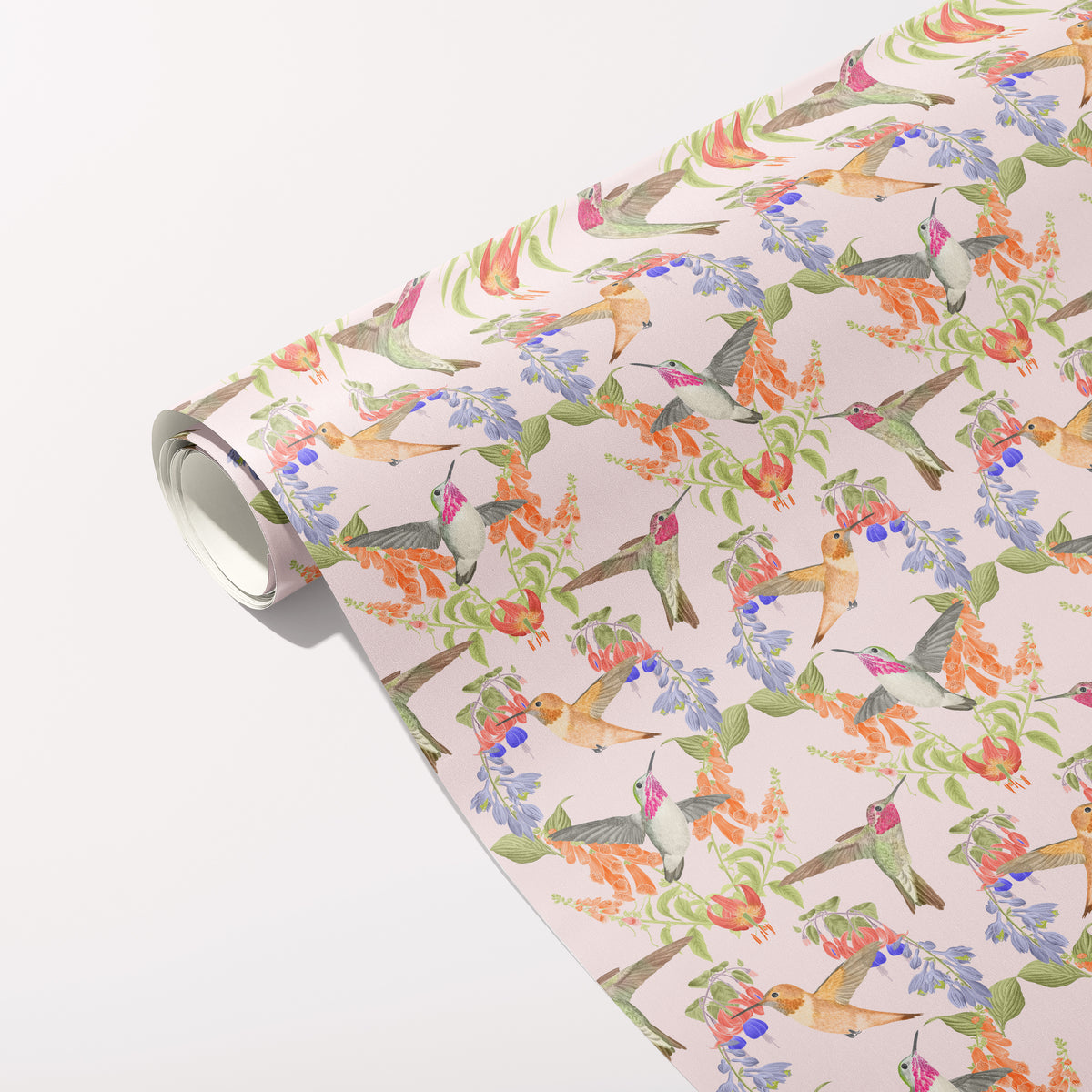 Hummingbird gift wrap roll unfurled