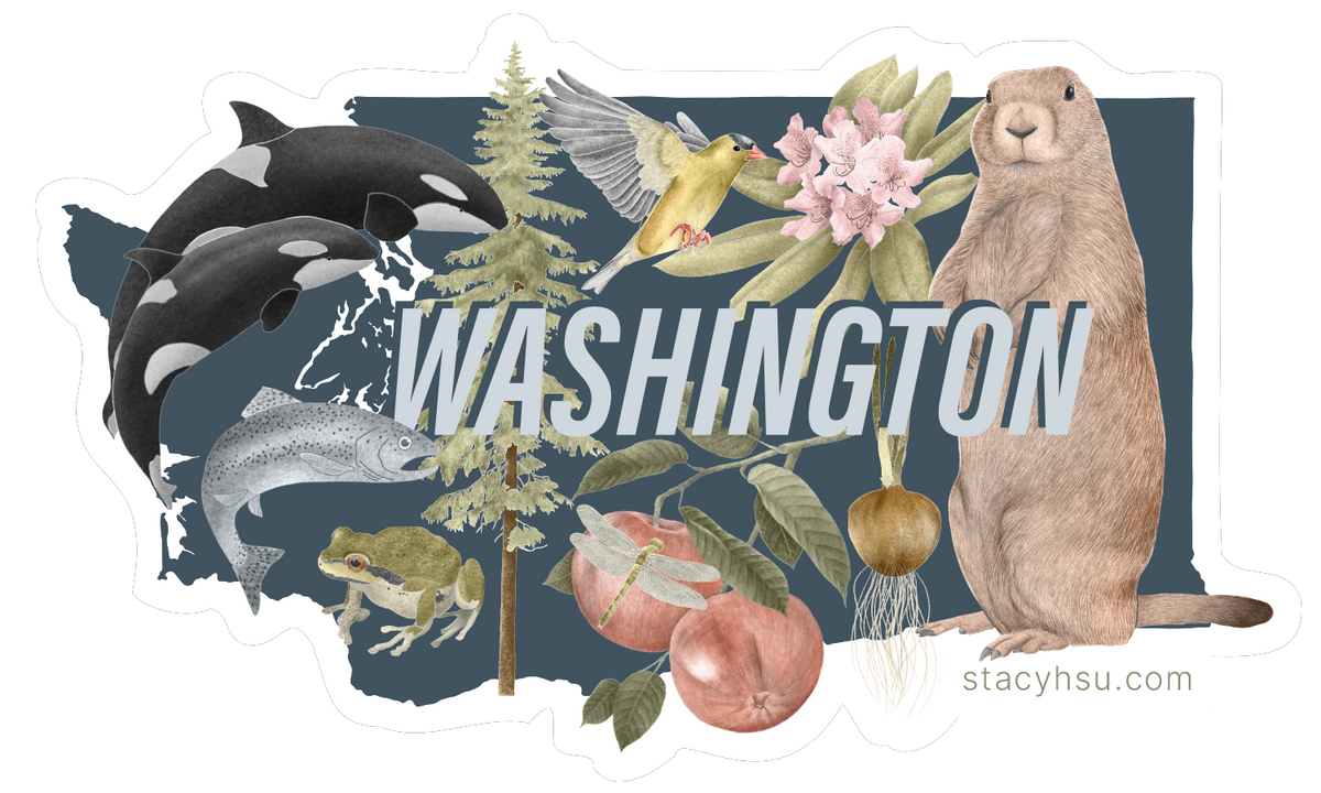 Washington State Symbols vinyl sticker